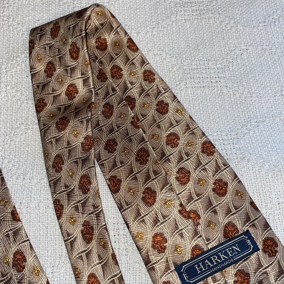 Harken Tie Men Regular Gold Pattern 100% Silk Dress - Picture 10 of 12